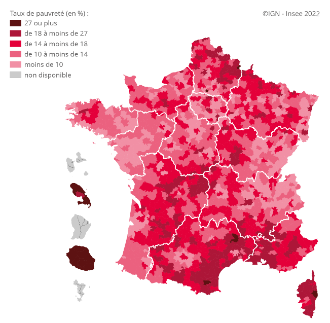 Taux de pauvreté par EPCI 2019 en France